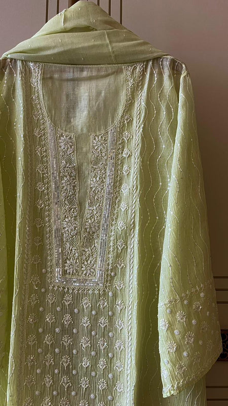 Pure Mul Chanderi Kurta Dupatta Set with Pearl & Katdana Embellishments