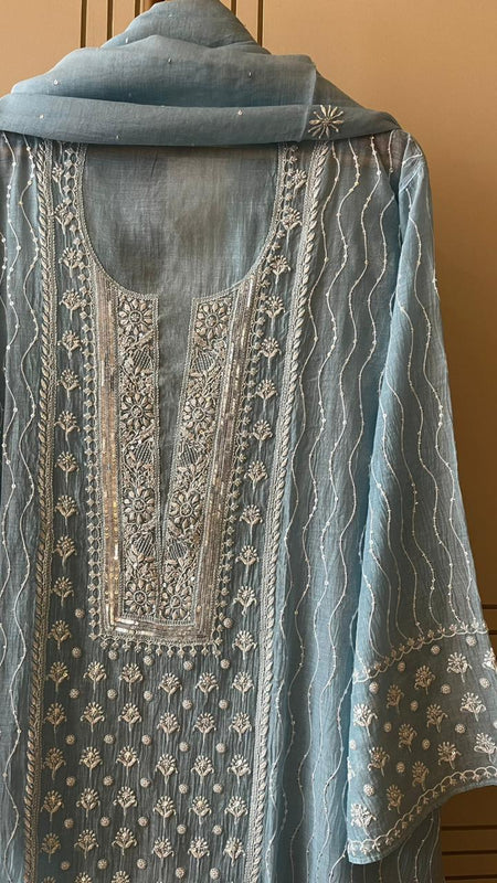 Pure Mul Chanderi Kurta Dupatta Set with Pearl & Katdana Embellishments