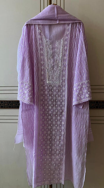 Pure Mul Chanderi Kurta Dupatta Set with Pearl & Katdana Embellishments