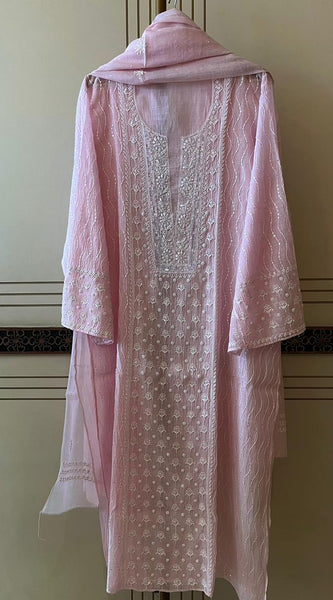 Pure Mul Chanderi Kurta Dupatta Set with Pearl & Katdana Embellishments