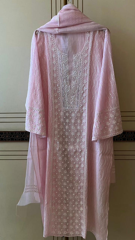 Pure Mul Chanderi Kurta Dupatta Set with Pearl & Katdana Embellishments