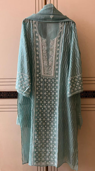 Pure Mul Chanderi Kurta Dupatta Set with Pearl & Katdana Embellishments