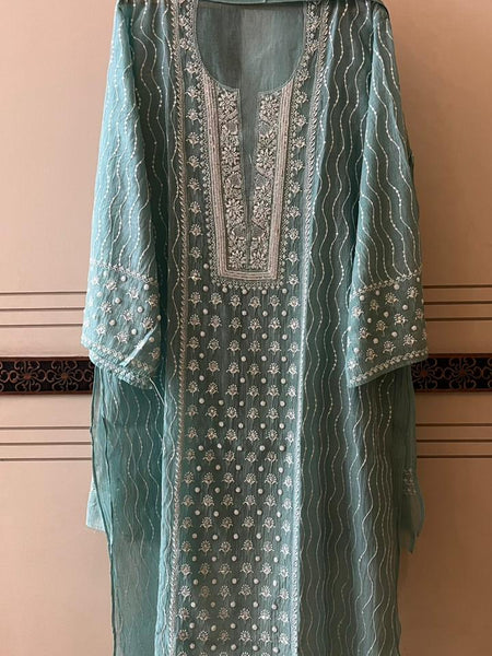 Pure Mul Chanderi Kurta Dupatta Set with Pearl & Katdana Embellishments