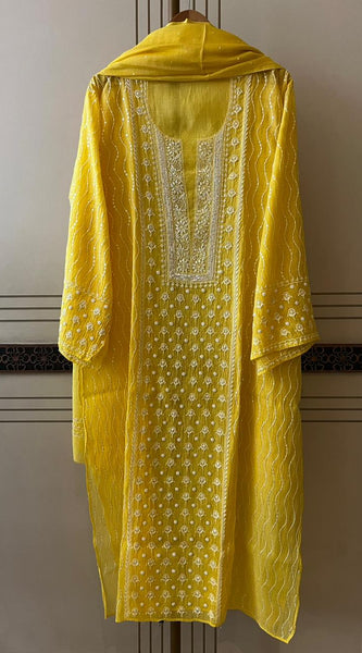 Pure Mul Chanderi Kurta Dupatta Set with Pearl & Katdana Embellishments