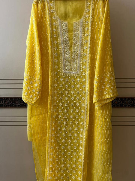 Pure Mul Chanderi Kurta Dupatta Set with Pearl & Katdana Embellishments
