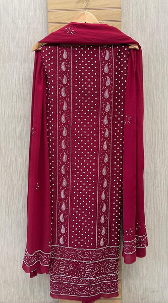 Georgette Unstitched Kurta Dupatta Set with Pearl & Katdana Embellishments