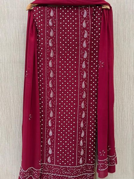 Georgette Unstitched Kurta Dupatta Set with Pearl & Katdana Embellishments