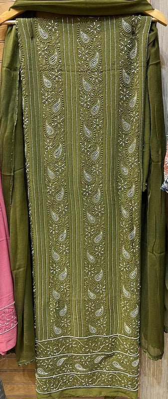 Georgette Unstitched Kurta Dupatta Set with Pearl & Katdana Embellishments