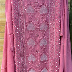 Georgette Unstitched Kurta Dupatta Set with Pearl & Katdana Embellishments