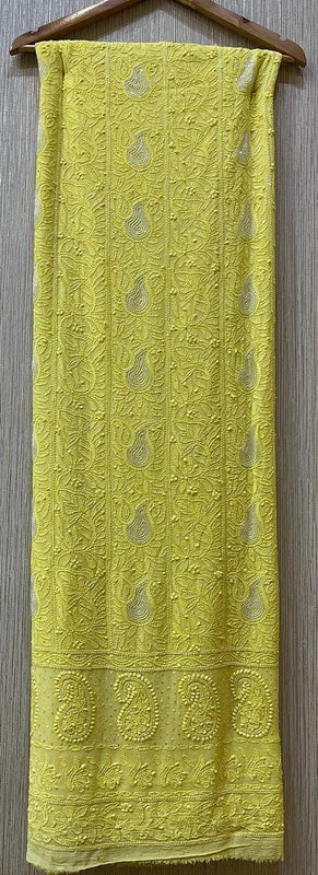 Georgette Unstitched Kurta Dupatta Set with Pearl & Katdana Embellishments