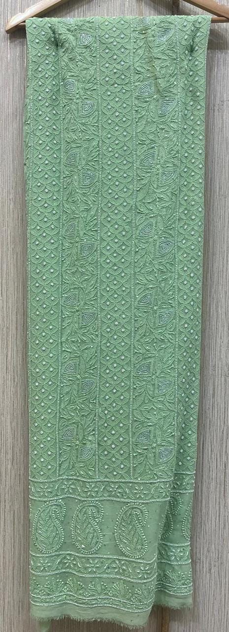 Georgette Unstitched Kurta Dupatta Set with Pearl & Katdana Embellishments