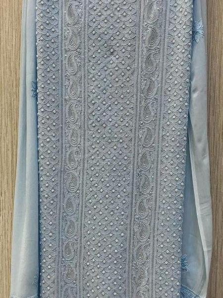 Georgette Unstitched Kurta Dupatta Set with Pearl & Katdana Embellishments