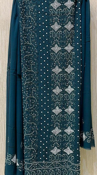 Georgette Unstitched Kurta Dupatta Set with Pearl & Katdana Embellishments