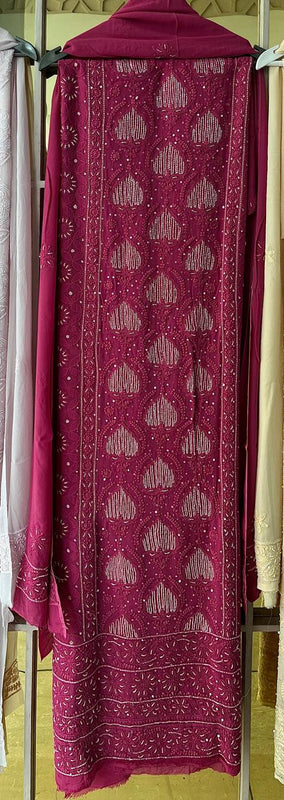 Georgette Unstitched Kurta Dupatta Set with Pearl & Katdana Embellishments