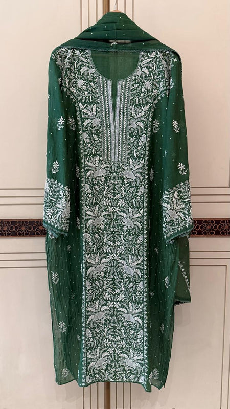Pure Mul Chanderi Kurta Dupatta Set with Exquisite Pearl & Katdana Embellishments