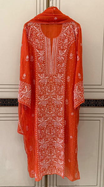 Pure Mul Chanderi Kurta Dupatta Set with Exquisite Pearl & Katdana Embellishments