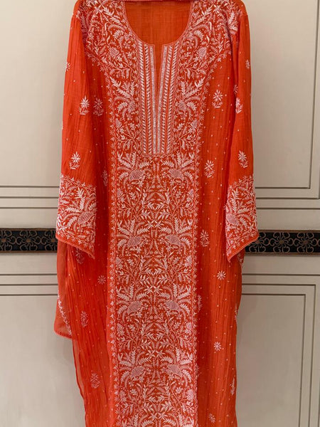 Pure Mul Chanderi Kurta Dupatta Set with Exquisite Pearl & Katdana Embellishments