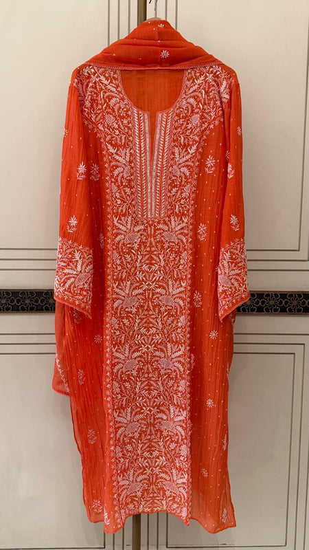 Pure Mul Chanderi Kurta Dupatta Set with Exquisite Pearl & Katdana Embellishments