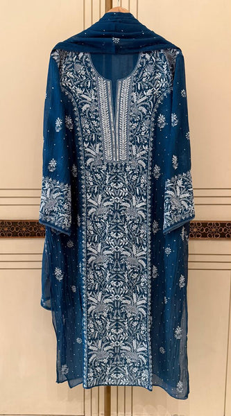 Pure Mul Chanderi Kurta Dupatta Set with Exquisite Pearl & Katdana Embellishments
