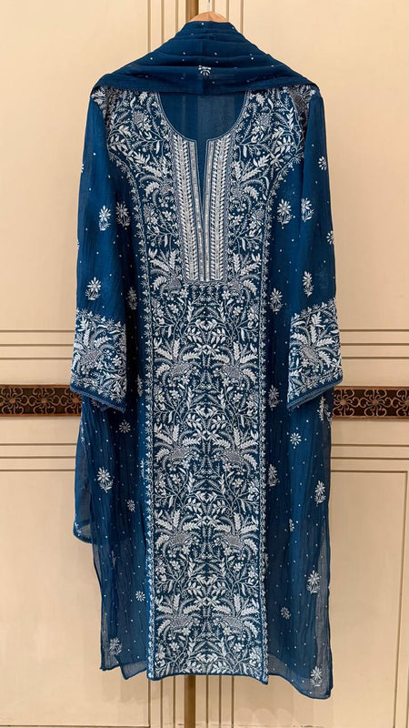 Pure Mul Chanderi Kurta Dupatta Set with Exquisite Pearl & Katdana Embellishments