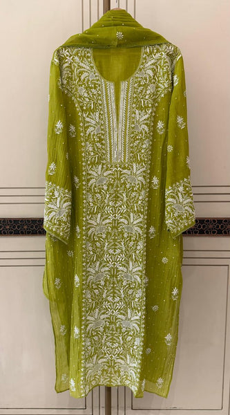 Pure Mul Chanderi Kurta Dupatta Set with Exquisite Pearl & Katdana Embellishments