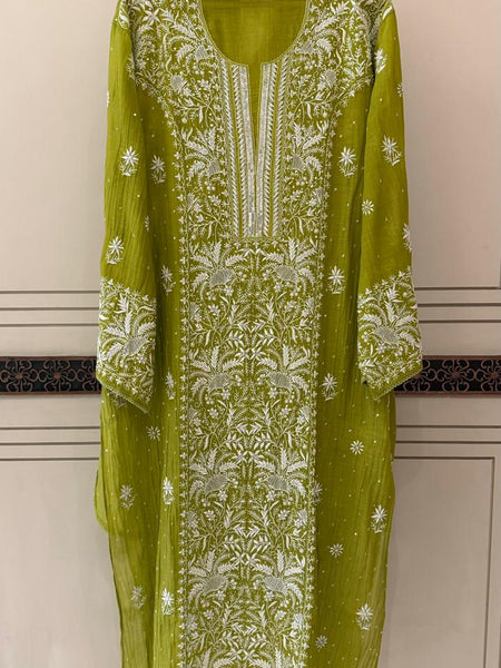 Pure Mul Chanderi Kurta Dupatta Set with Exquisite Pearl & Katdana Embellishments