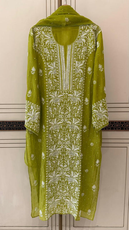 Pure Mul Chanderi Kurta Dupatta Set with Exquisite Pearl & Katdana Embellishments