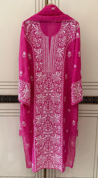 Pure Mul Chanderi Kurta Dupatta Set with Exquisite Pearl & Katdana Embellishments