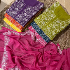 Pure Mul Chanderi Kurta Dupatta Set with Intricate Pearl & Katdana Embellishments