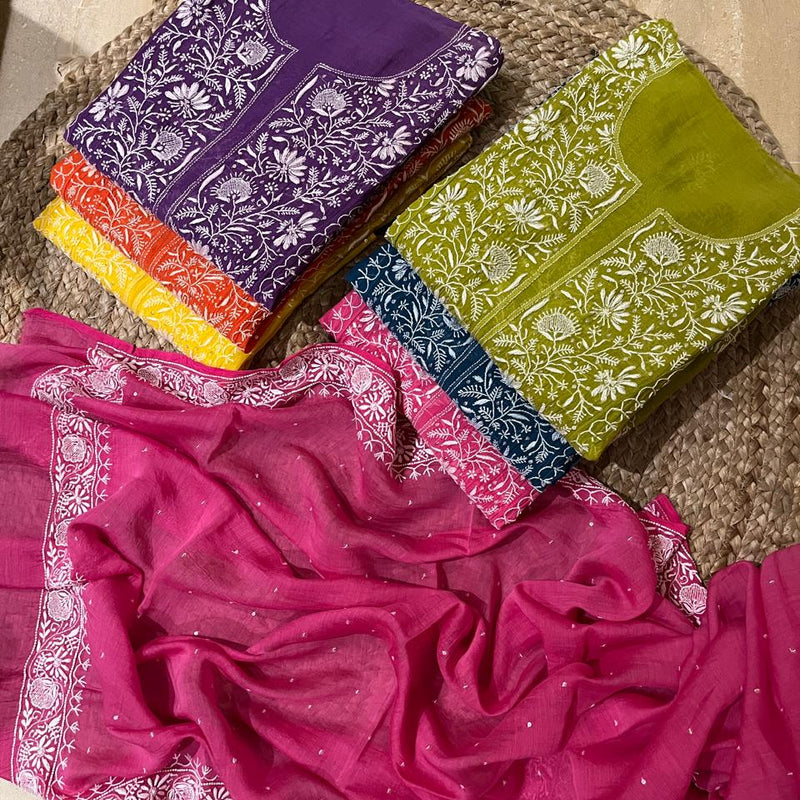 Pure Mul Chanderi Kurta Dupatta Set with Intricate Pearl & Katdana Embellishments