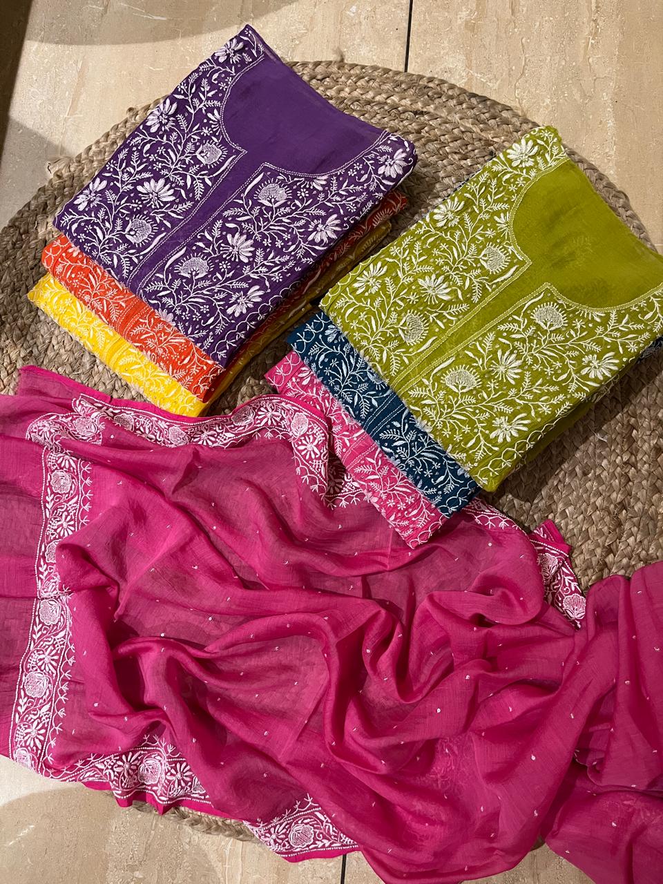 Pure Mul Chanderi Kurta Dupatta Set with Intricate Pearl & Katdana Embellishments