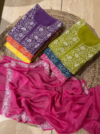 Pure Mul Chanderi Kurta Dupatta Set with Intricate Pearl & Katdana Embellishments