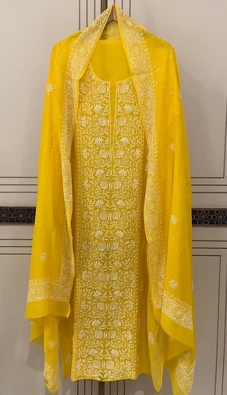 Pure Mul Chanderi Kurta Dupatta Set with Intricate Pearl & Katdana Embellishments