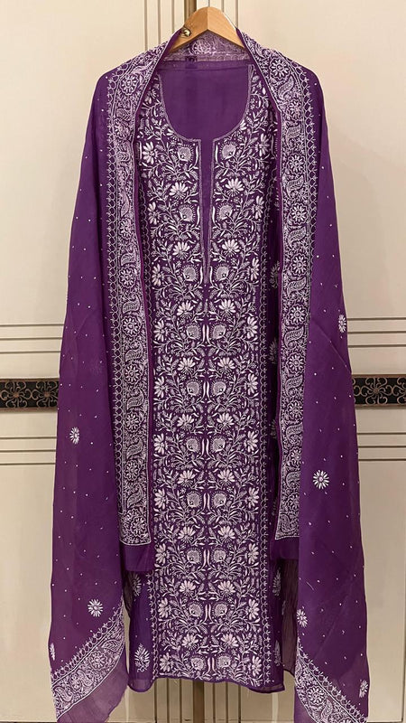 Pure Mul Chanderi Kurta Dupatta Set with Intricate Pearl & Katdana Embellishments