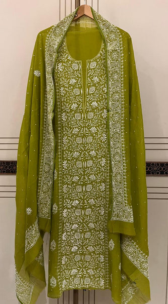 Pure Mul Chanderi Kurta Dupatta Set with Intricate Pearl & Katdana Embellishments