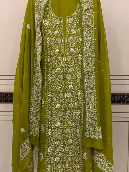 Pure Mul Chanderi Kurta Dupatta Set with Intricate Pearl & Katdana Embellishments