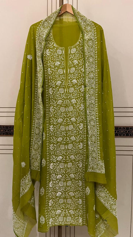 Pure Mul Chanderi Kurta Dupatta Set with Intricate Pearl & Katdana Embellishments