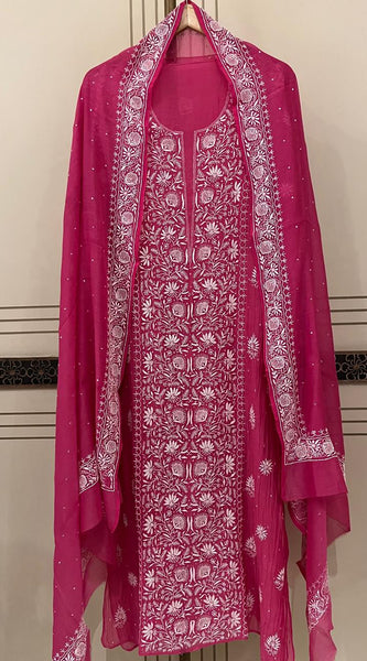 Pure Mul Chanderi Kurta Dupatta Set with Intricate Pearl & Katdana Embellishments