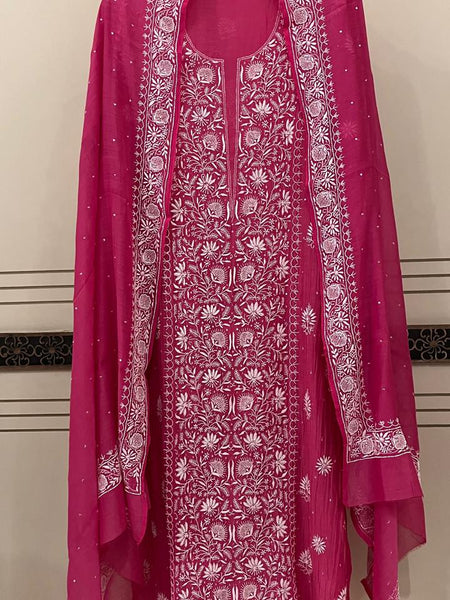 Pure Mul Chanderi Kurta Dupatta Set with Intricate Pearl & Katdana Embellishments