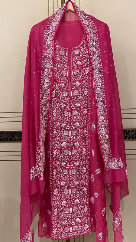 Pure Mul Chanderi Kurta Dupatta Set with Intricate Pearl & Katdana Embellishments