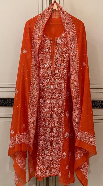 Pure Mul Chanderi Kurta Dupatta Set with Intricate Pearl & Katdana Embellishments