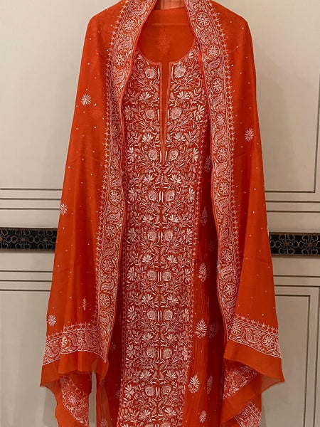 Pure Mul Chanderi Kurta Dupatta Set with Intricate Pearl & Katdana Embellishments