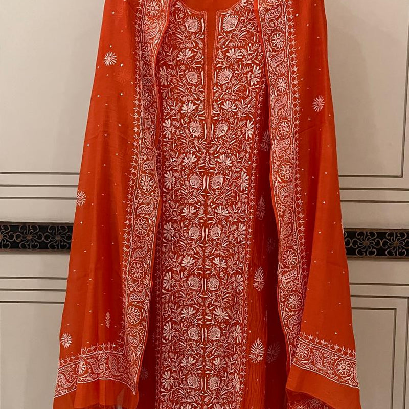 Pure Mul Chanderi Kurta Dupatta Set with Intricate Pearl & Katdana Embellishments