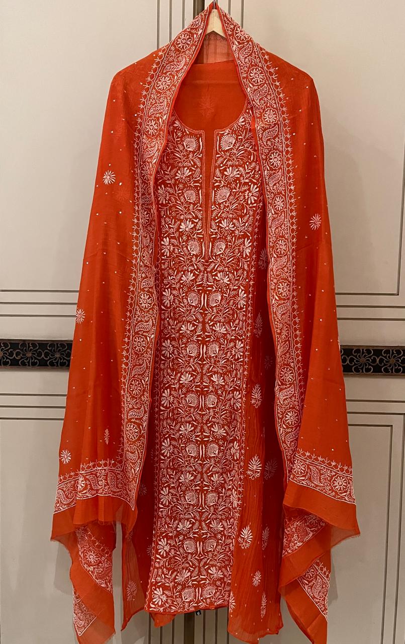 Pure Mul Chanderi Kurta Dupatta Set with Intricate Pearl & Katdana Embellishments
