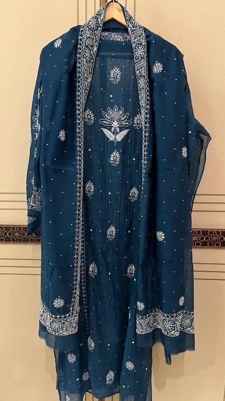 Pure Mul Chanderi Kurta Dupatta Set with Intricate Pearl & Katdana Embellishments