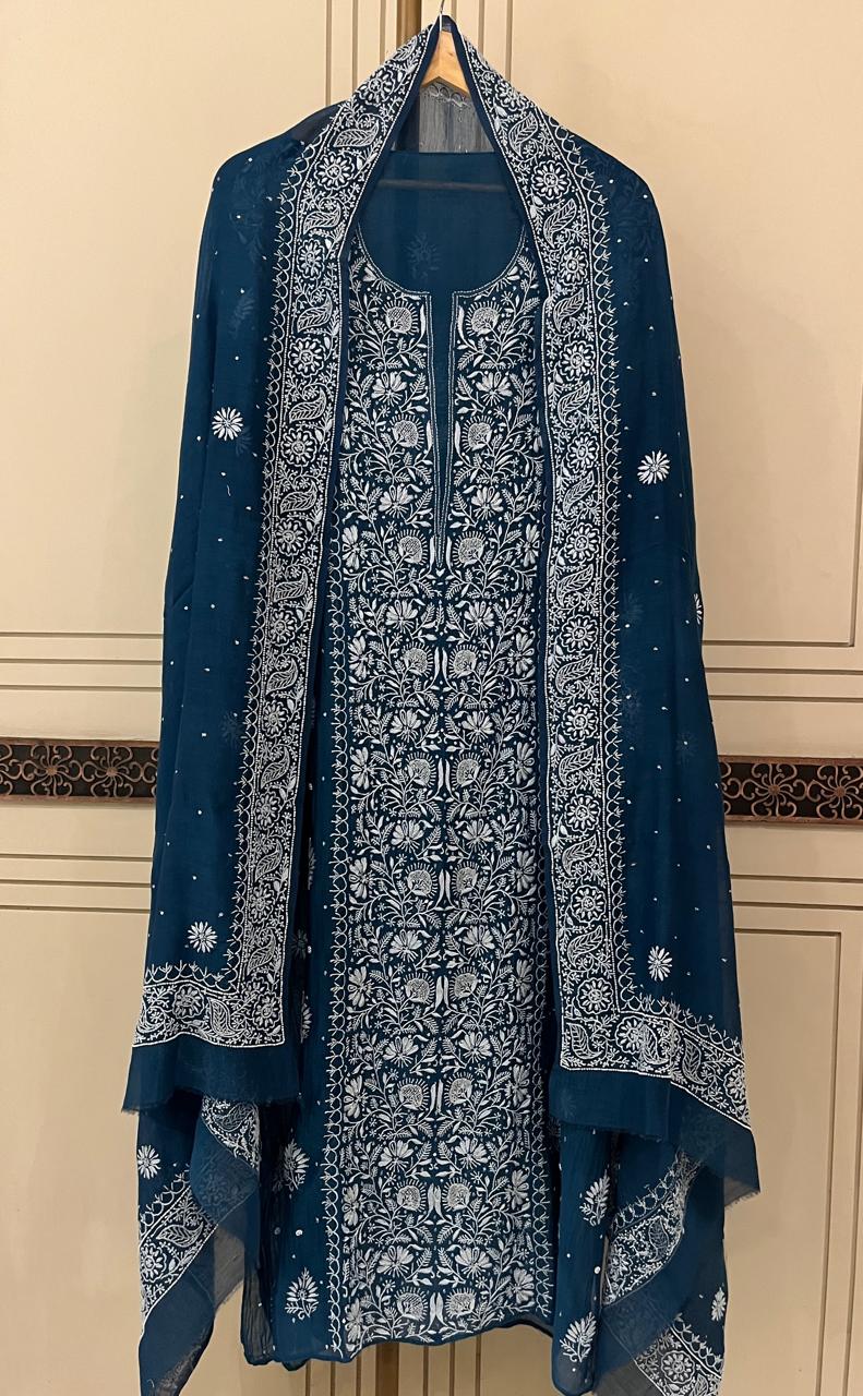 Pure Mul Chanderi Kurta Dupatta Set with Intricate Pearl & Katdana Embellishments