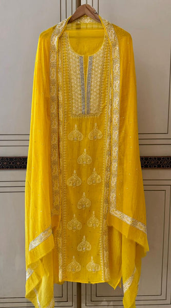 Mul Chanderi Kurta Dupatta Set with Pearl, Sequin & Katdana Embellishments