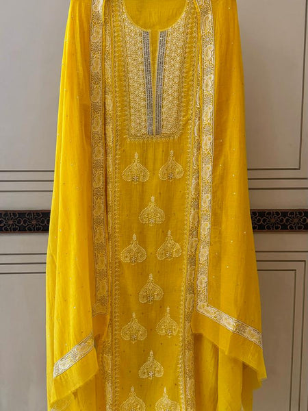 Mul Chanderi Kurta Dupatta Set with Pearl, Sequin & Katdana Embellishments