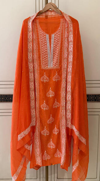 Mul Chanderi Kurta Dupatta Set with Pearl, Sequin & Katdana Embellishments