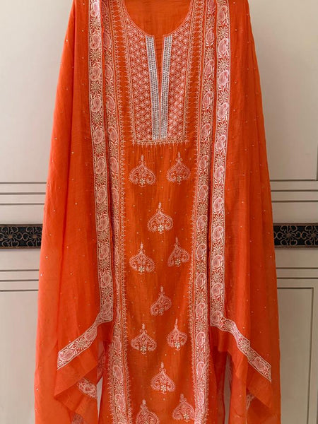 Mul Chanderi Kurta Dupatta Set with Pearl, Sequin & Katdana Embellishments